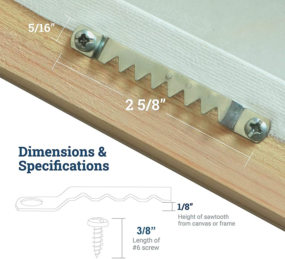 10 Pack, Large Sawtooth Picture Hangers, Zinc Plated Steel with Screws