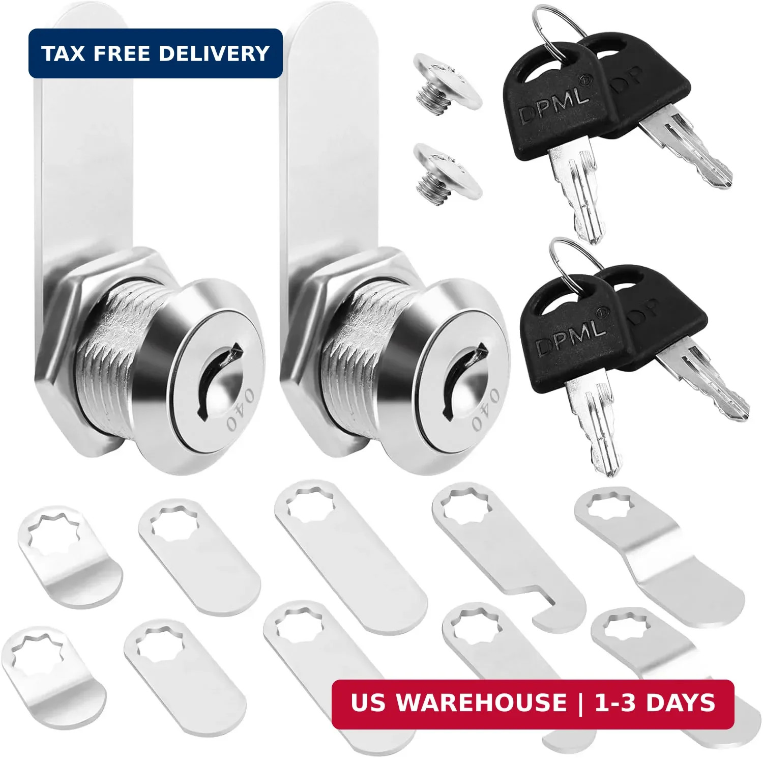 5/8” Alloy Cam Locks with Keys, 5 Replacement Lock Plates | 2 Pack For Mailbox,