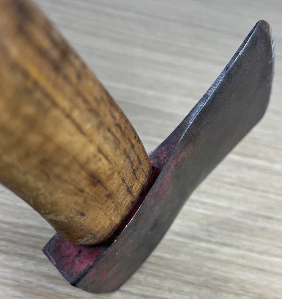 Vintage Tool Axe Hatchet 15″ Long Oak Handle with 3+” Blade Sharp Red Head