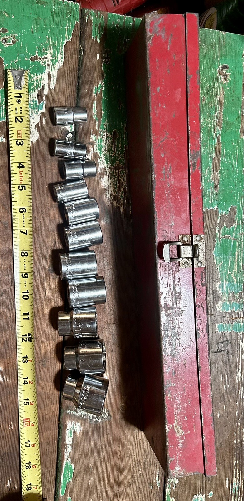 Vintage Wright Tool 1/2” Sockets & Red Tool Case USA (sizes in description)