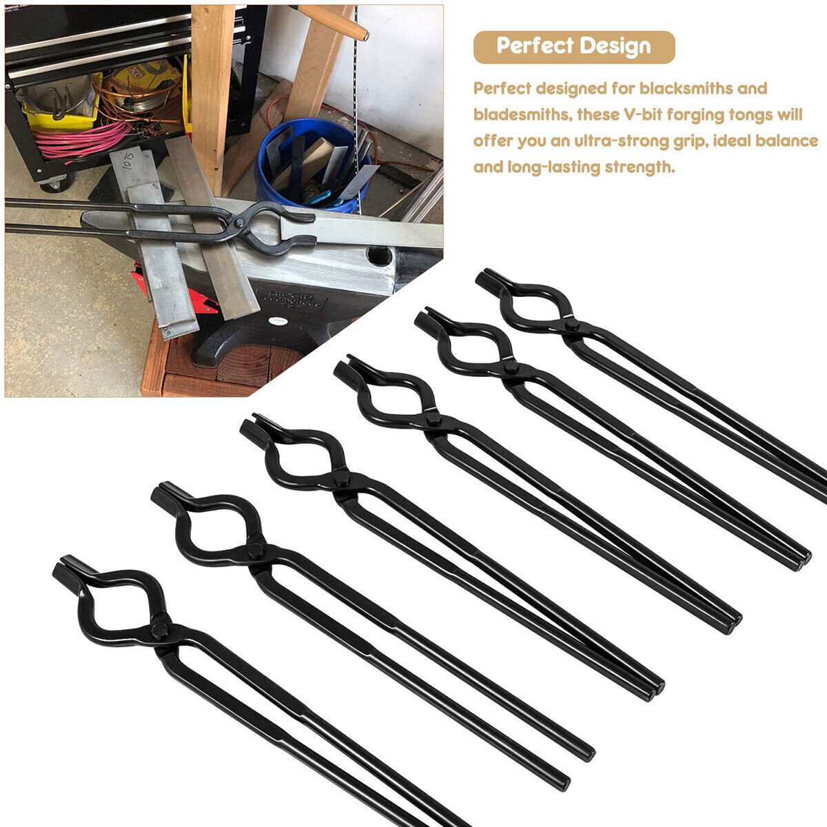 V-Bit Bolt Knife Making Blacksmith Tongs Set Bladesmith Tools Anvil Vise Forge