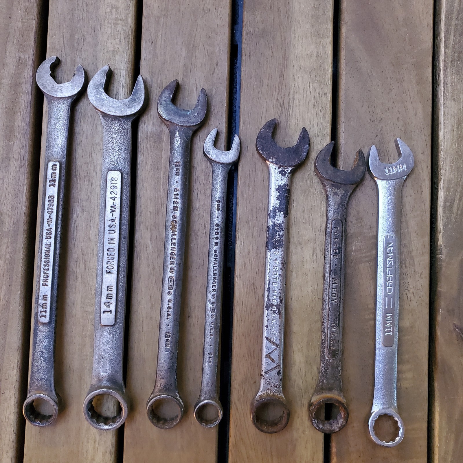 Lot of 7 Assorted Vintage Combination Wrenches Proto SK Craftsman Professional