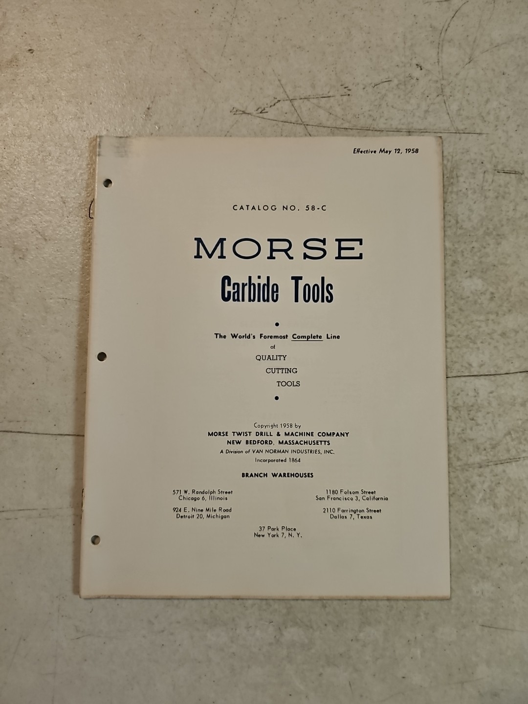 1958 Morse Twist Drill & Machine Co. Carbide Tools Catalog No. 58-C