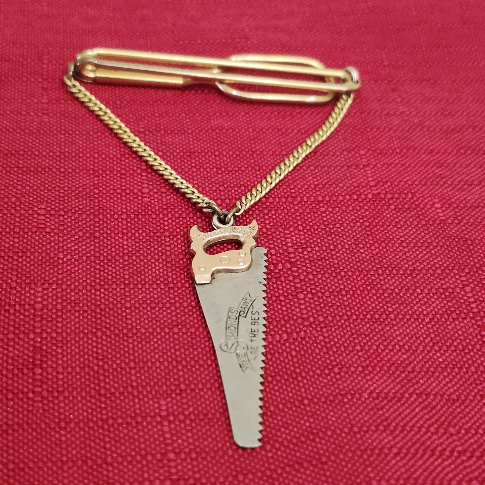 Vintage Swank Hand Saw Tie Clip Simonds Saw Tool Mid-Century Rare Original Chain