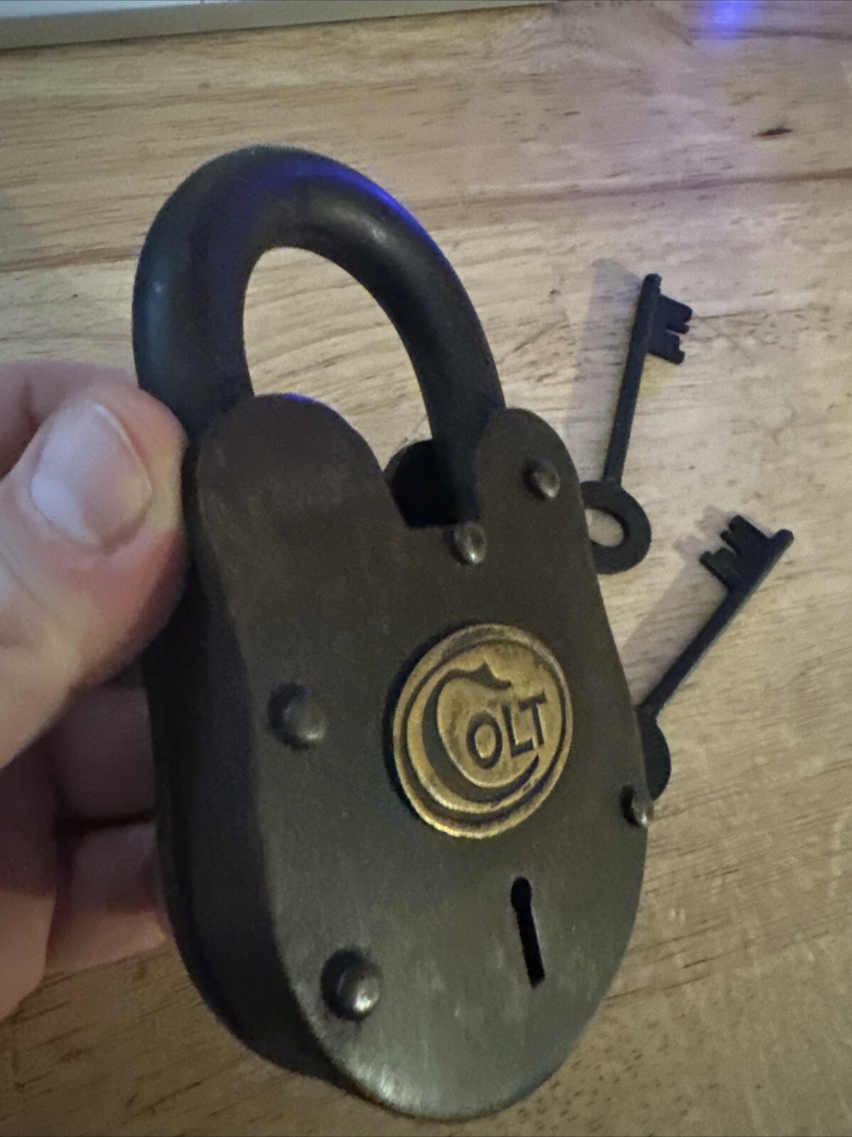 Colt Rifle Padlock Lock Key Set Lot Patina Brass Plate Winchester Browning GIFT