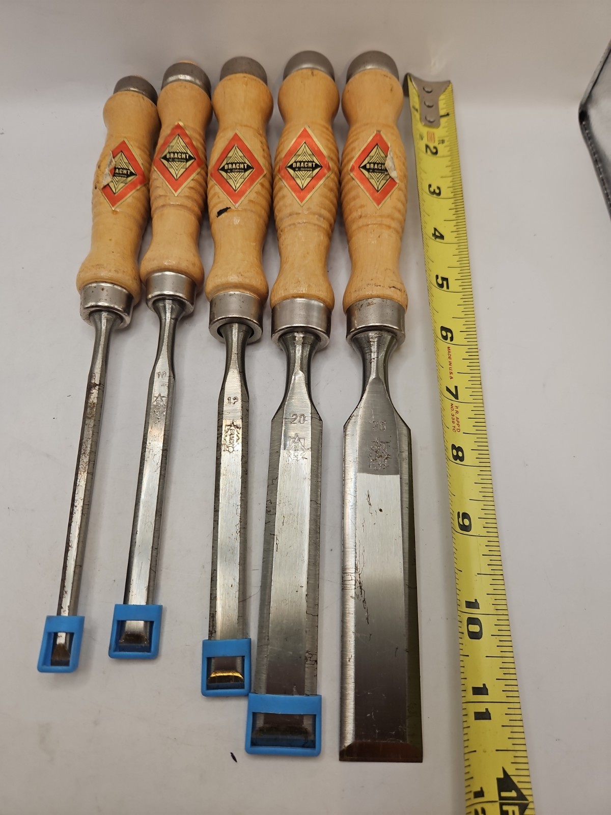 Vintage 5 chisel lot of Bracht – West Germany, Wood Chisels with Wooden Handles