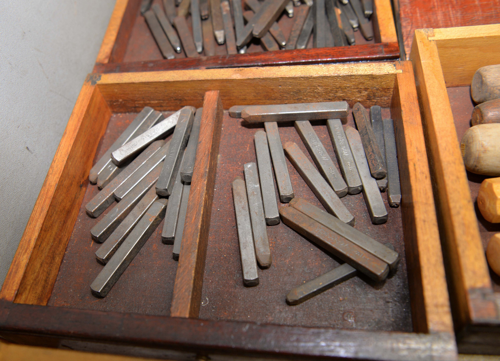 Engraving stamping dies punches collectible graver file tool chest antique lot