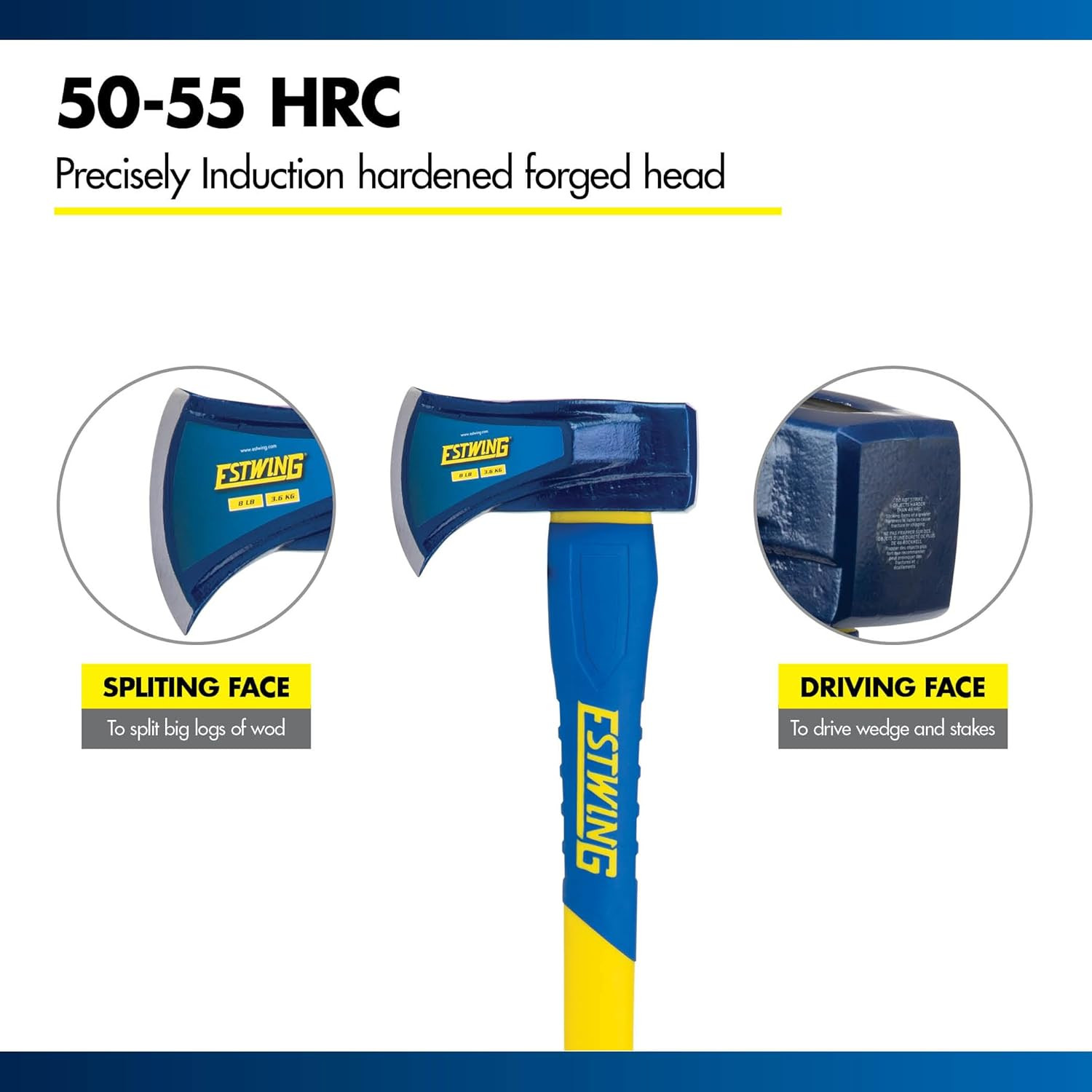 8 Lb Wood Splitting Maul with 36-Inch Fiberglass Handle – Forged Head Hardened t