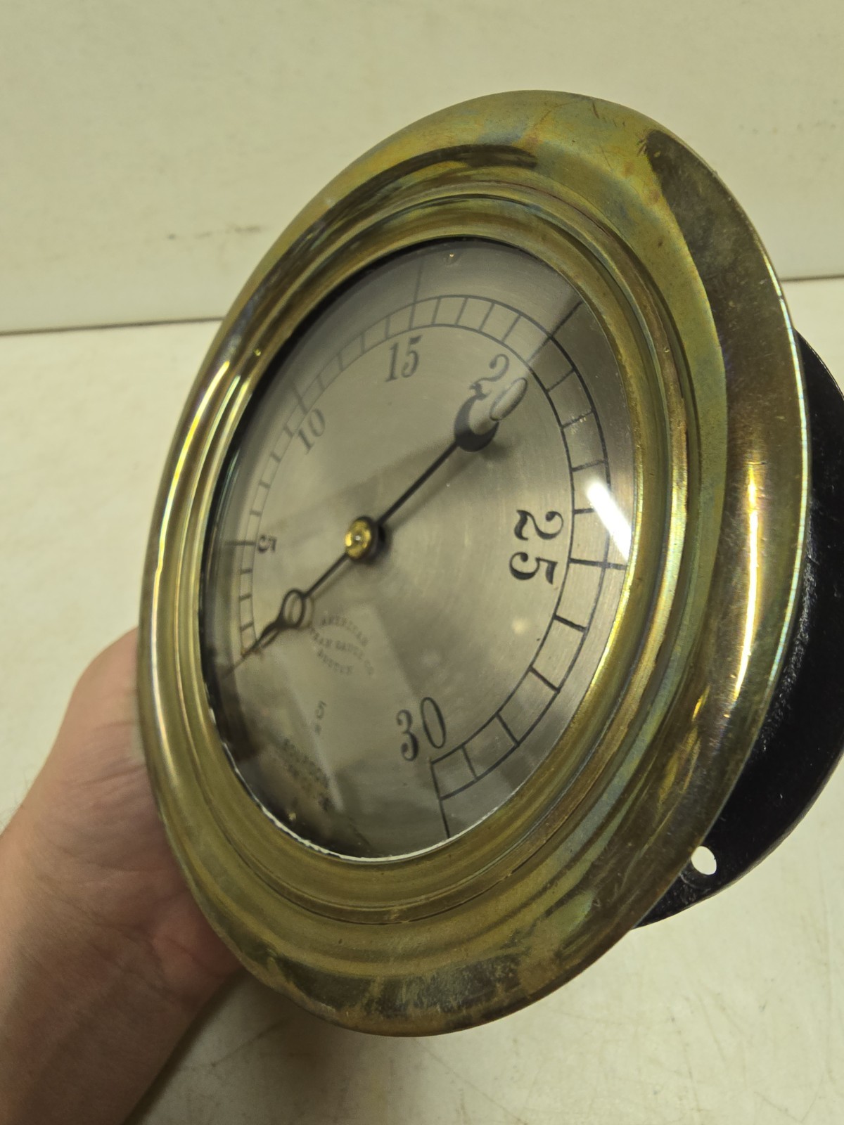 Antique American Steam Gauge Co 30LB Bourdon Steam Valve Gauge