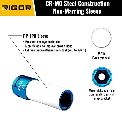 11516 Non-Marring Lug Nut Socket Set | Wheel Protector 17mm, 19mm, 21mm, 22mm