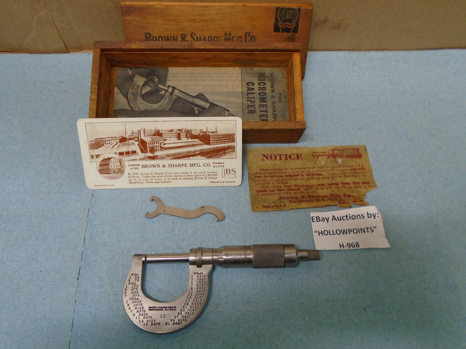 Brown & Sharpe Vintage no 13 Outside Micrometer 0-1″ .0001″ Res w/ Orig Box H968