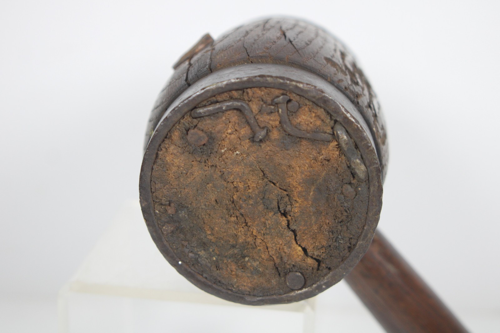 Primitive Rustic 11″ Wood Mallet Tool Woodworking Hammer w/Steel Bands Inv#JK65
