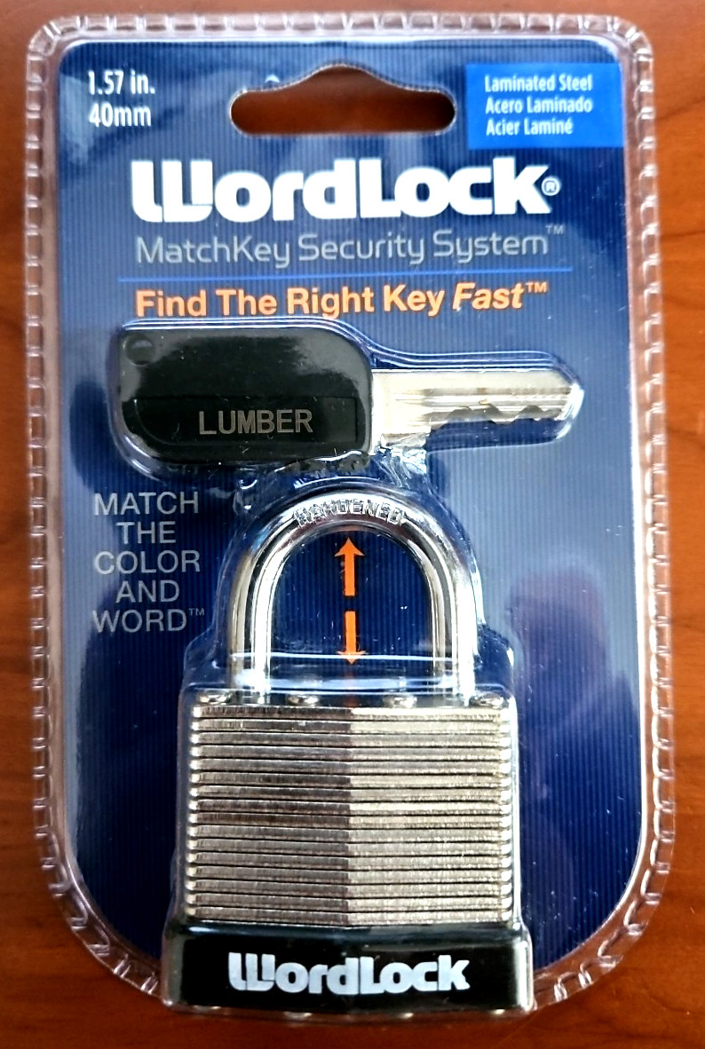 Wordlock Match Key 40mm Shackle Brass Padlock 2 keys Black NEW 1.57″ wide