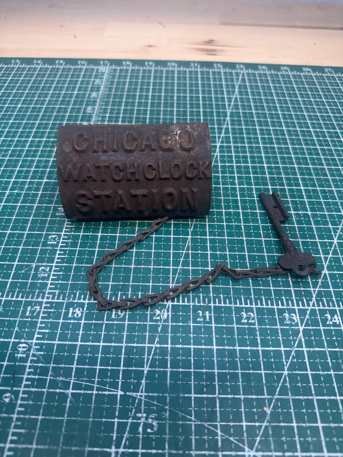 Vintage Chicago Watchclock Station Key Box with Chain and Key