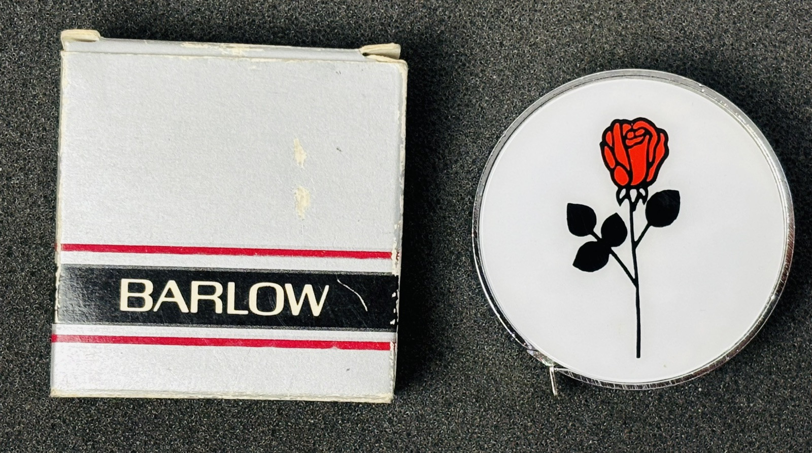 Rare Vintage Barlow Tape Measure With Rose Logo & Original Box Made In USA