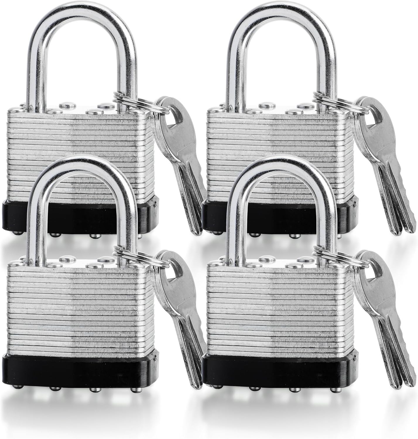 4 Pack Keyed Alike Padlocks – 40mm High Security Heavy Duty With Keys for Gym, W