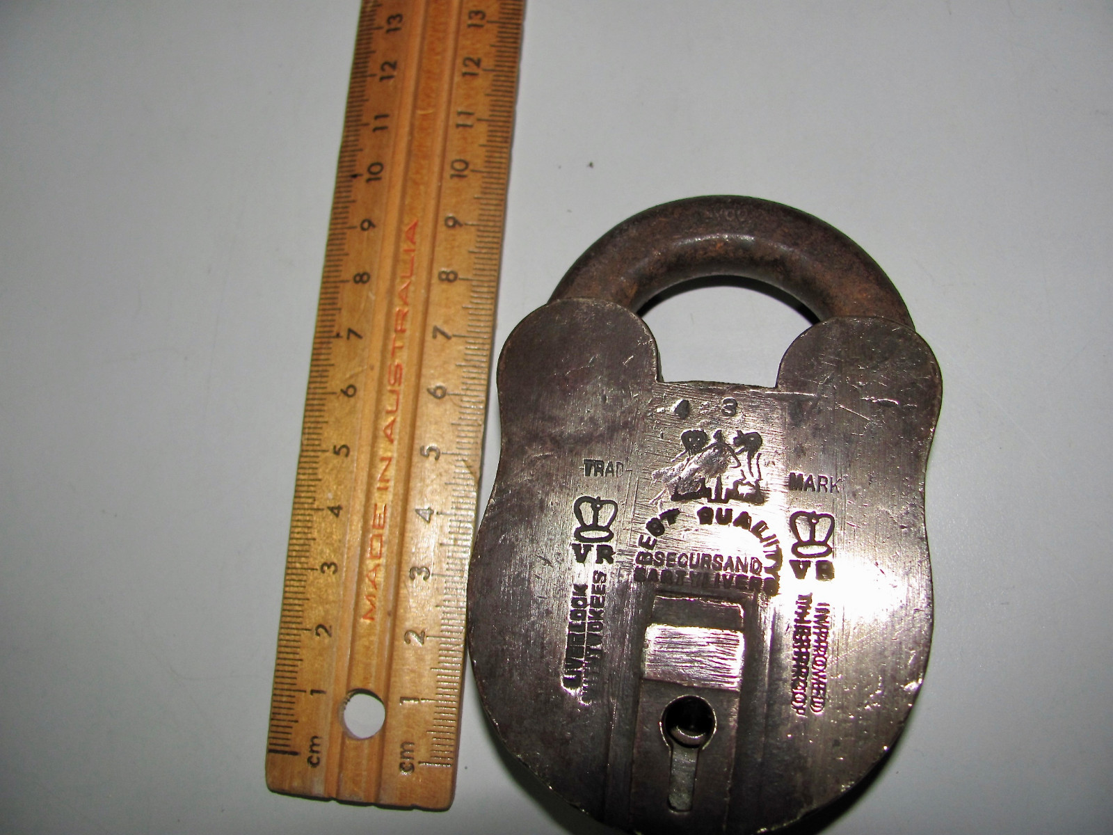 Antique Best Quality Brand Brass Lever Padlock With Crown & VR Markings No Key