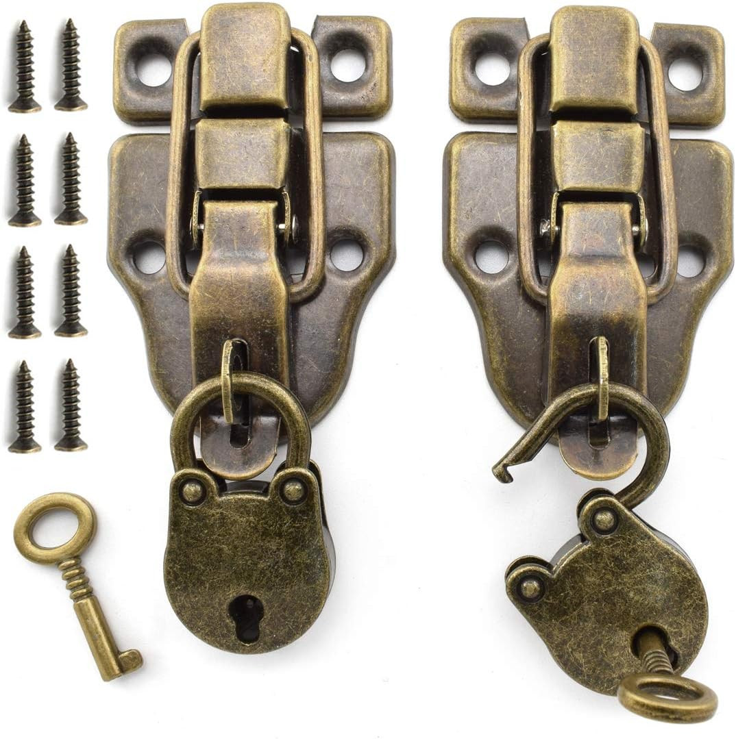 Retro Style Cabinet Duckbilled Toggle Hasp Latch and Antique Padlock Kit with Ma