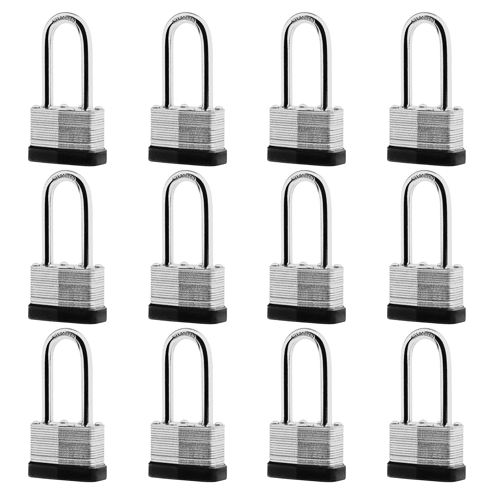 12 Pack Keyed Alike Laminated Steel Padlocks Long Shackle 1 3/4 Inch Wide Securi