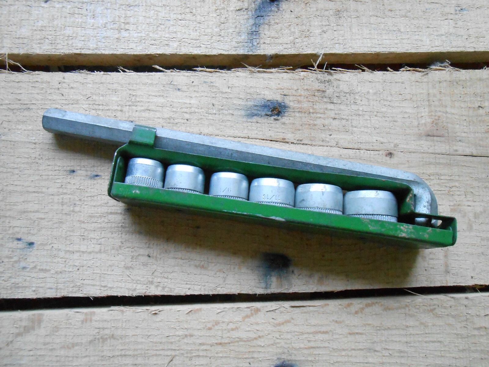 Vintage Partial INDESTRO 1351 Socket Set L Arm Case * 2 X 9/16″ & Japan Hex Bar
