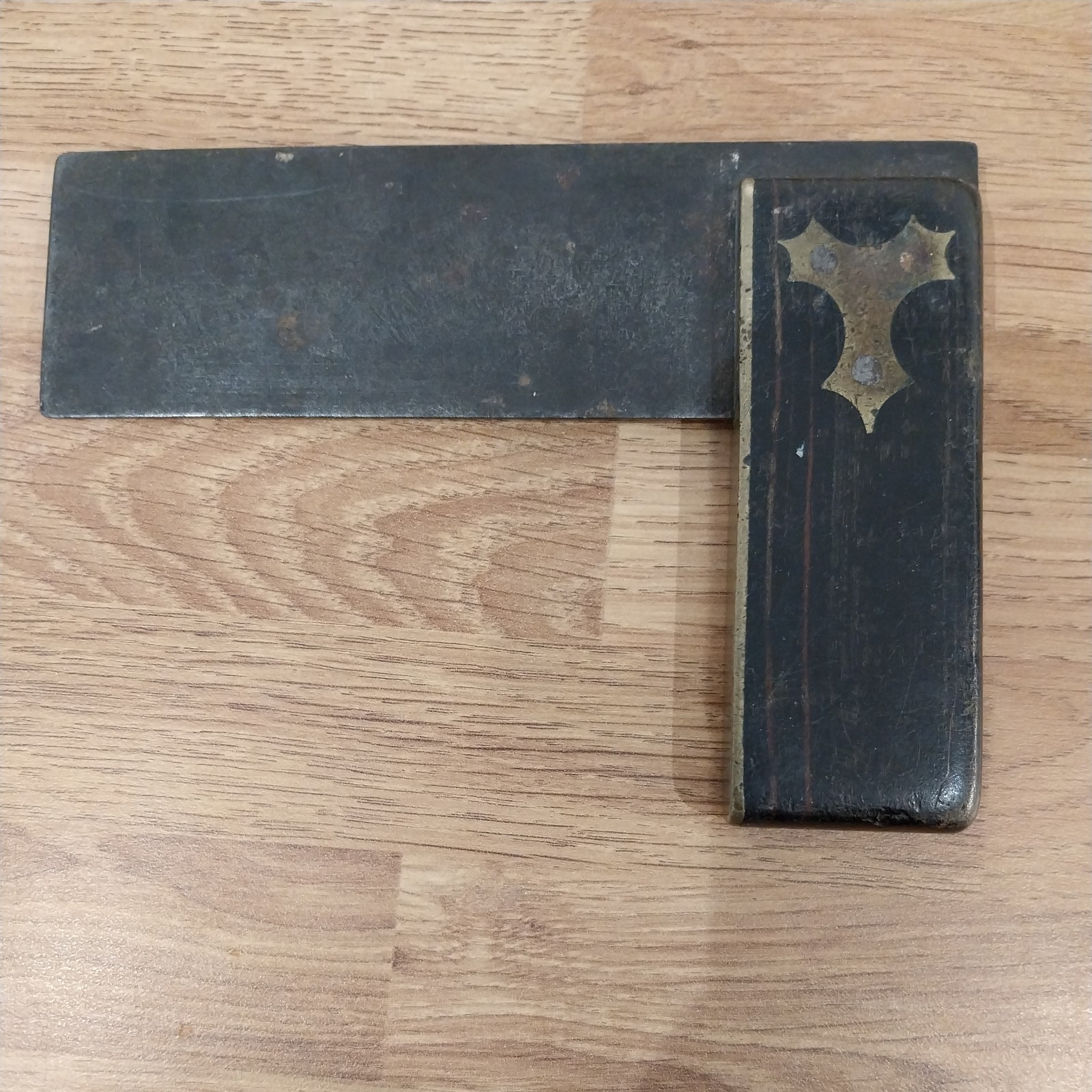 Vintage rosewood & brass carpenter try-square Corner Just Over 15cm Wide X 11cm