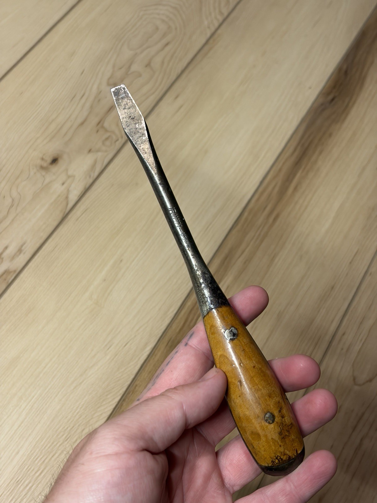 Vintage Irwin US of A Split Wood Handle 8” Square Shank Screwdriver 1/2”