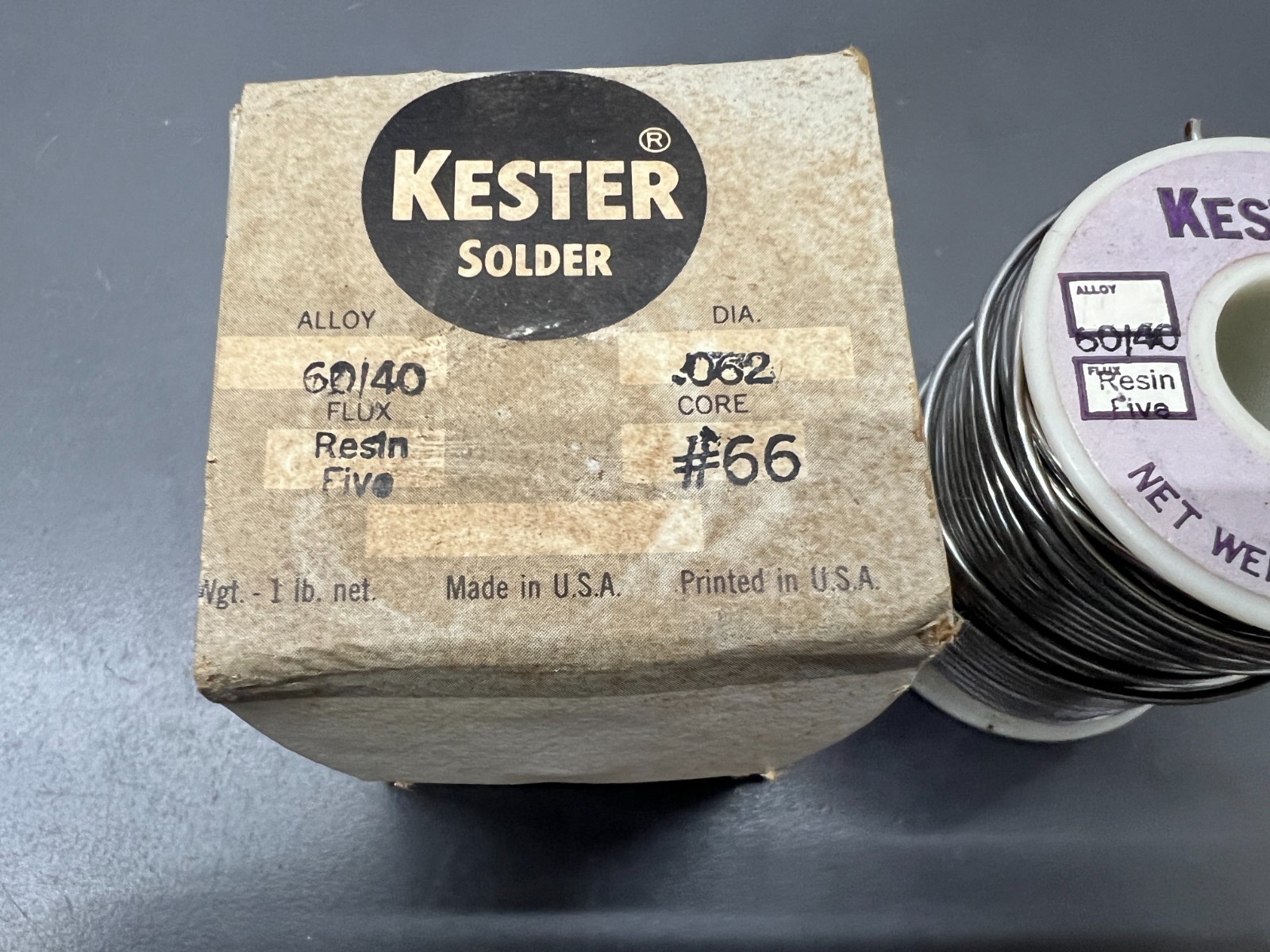 VINTAGE NOS KESTER RESIN FIVE 60/40 ROSIN CORE SOLDER .062 DIA 1lb – USA