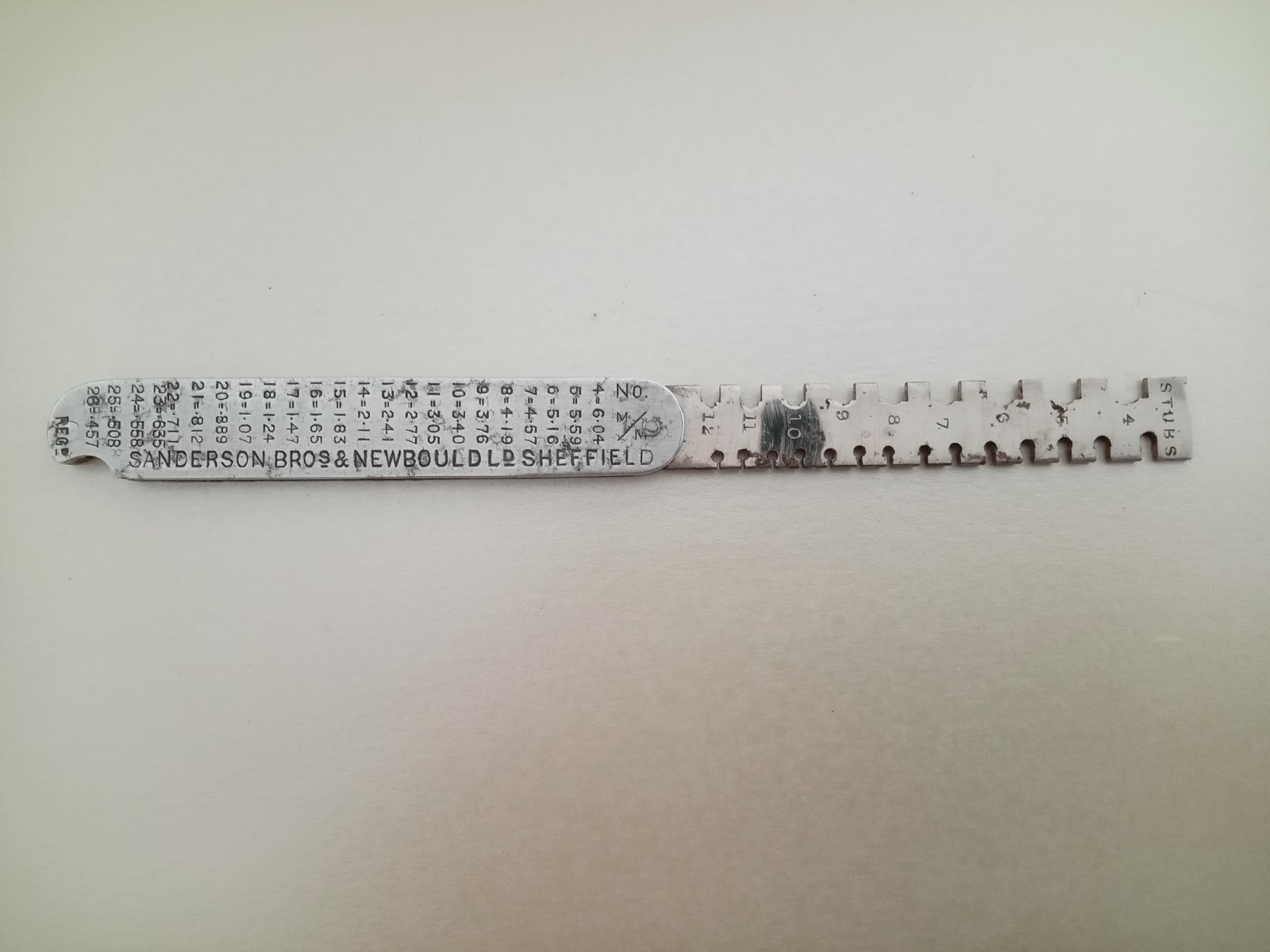 Vintage Wire Gauge Sanderson Bros and Newbould 6″ extended