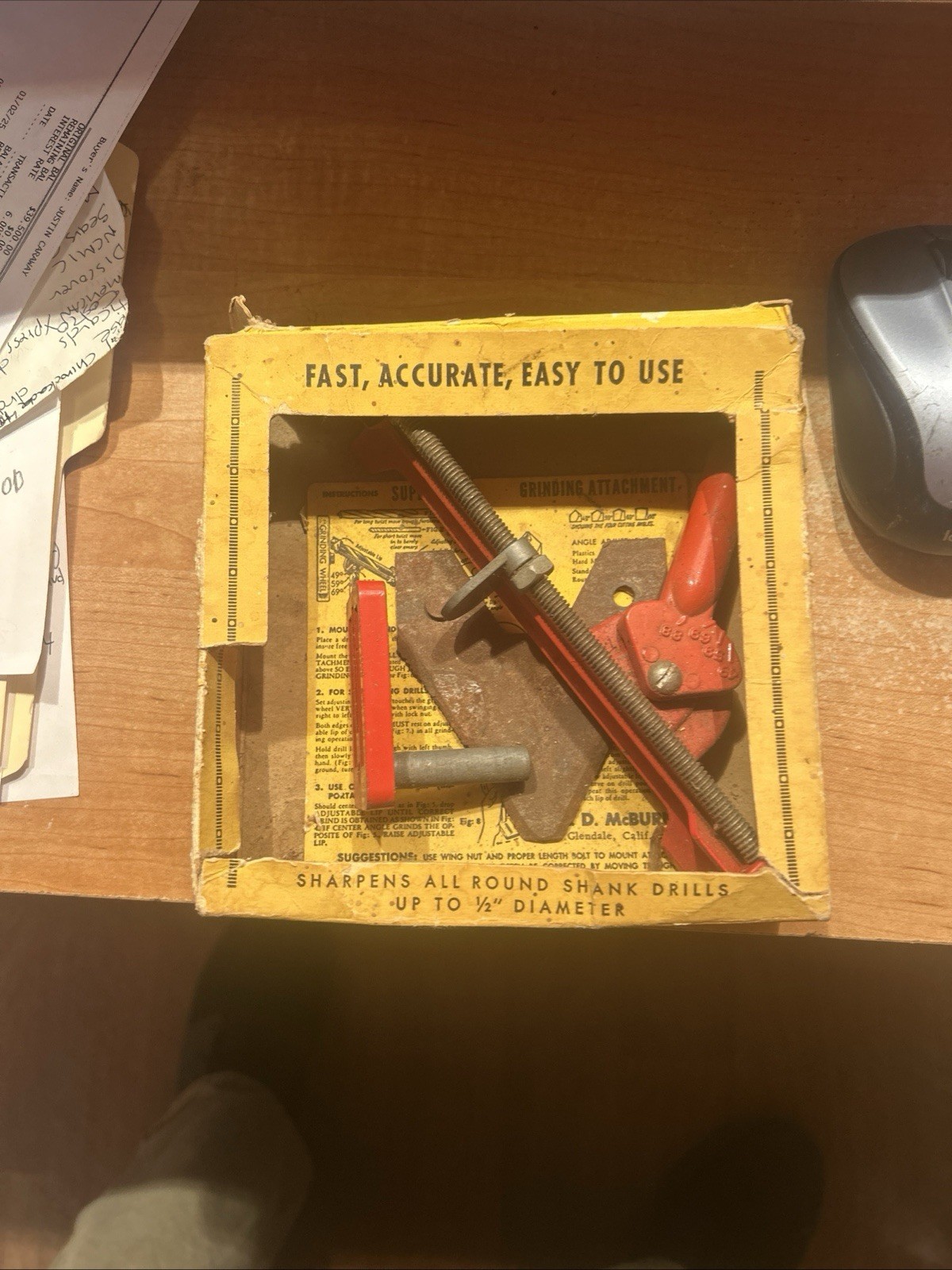 No 3 super drill grinder stand in box AD McBurney vintage sharpening 2401471