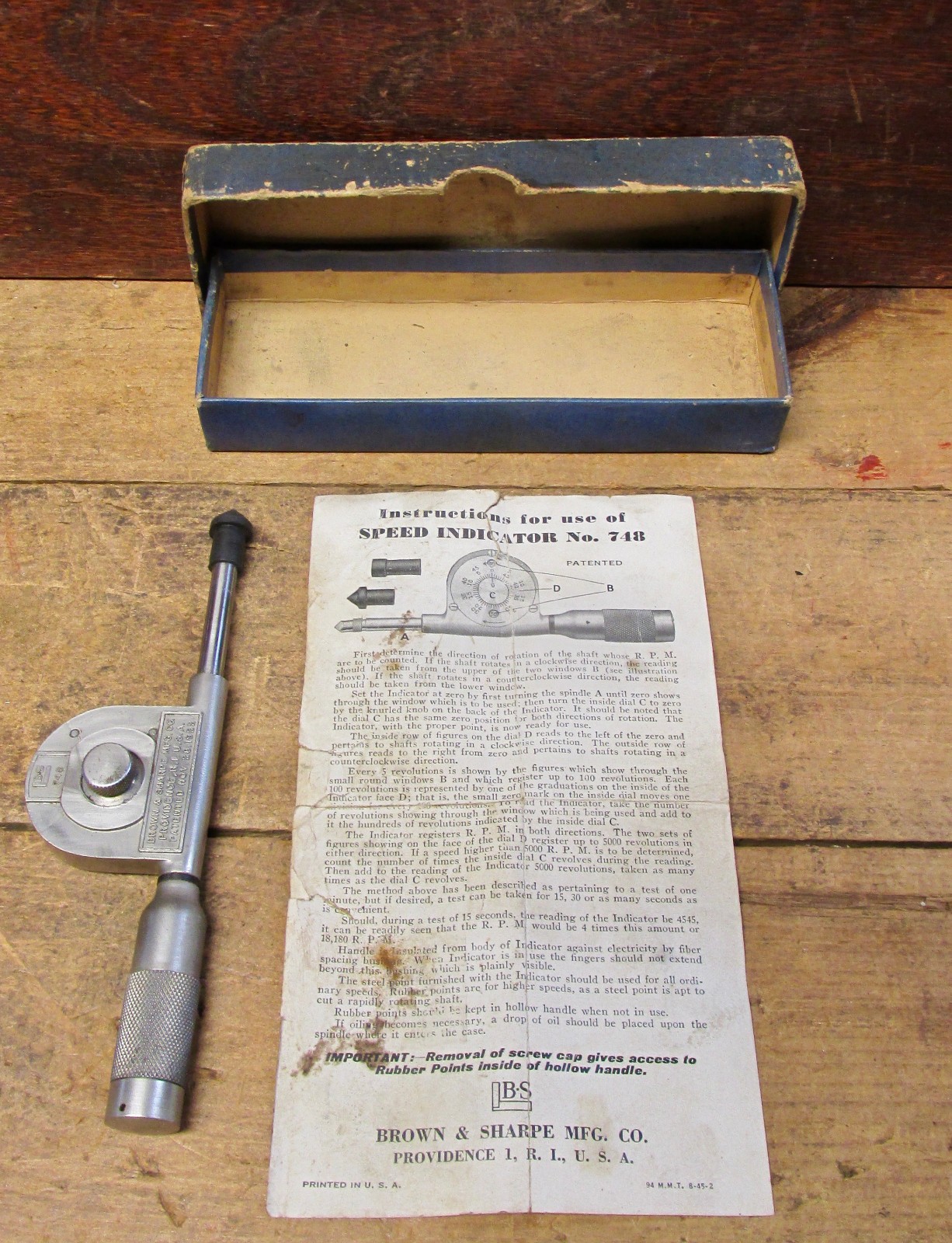 Vintage Brown & Sharpe Speed Indicator Tachometer No 748 Orig Box Machinest Tool