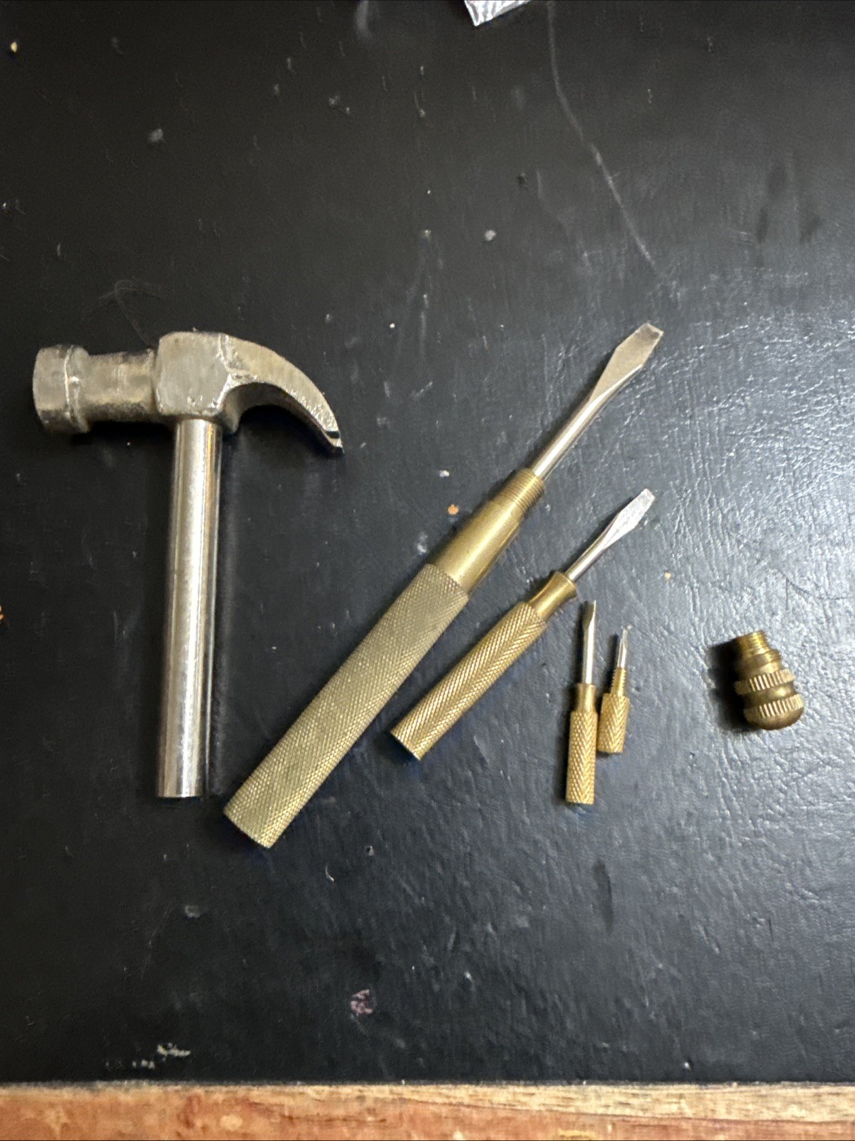 Vintage Brass Nesting Slotted Screwdriver Claw Hammer Combo USA