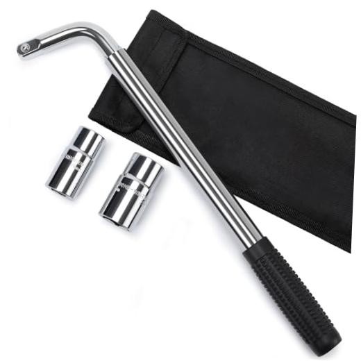 Telescoping Lug Wrench, Tire Iron Lug Nut Removal Tool 1/2 Drive with L-shaped
