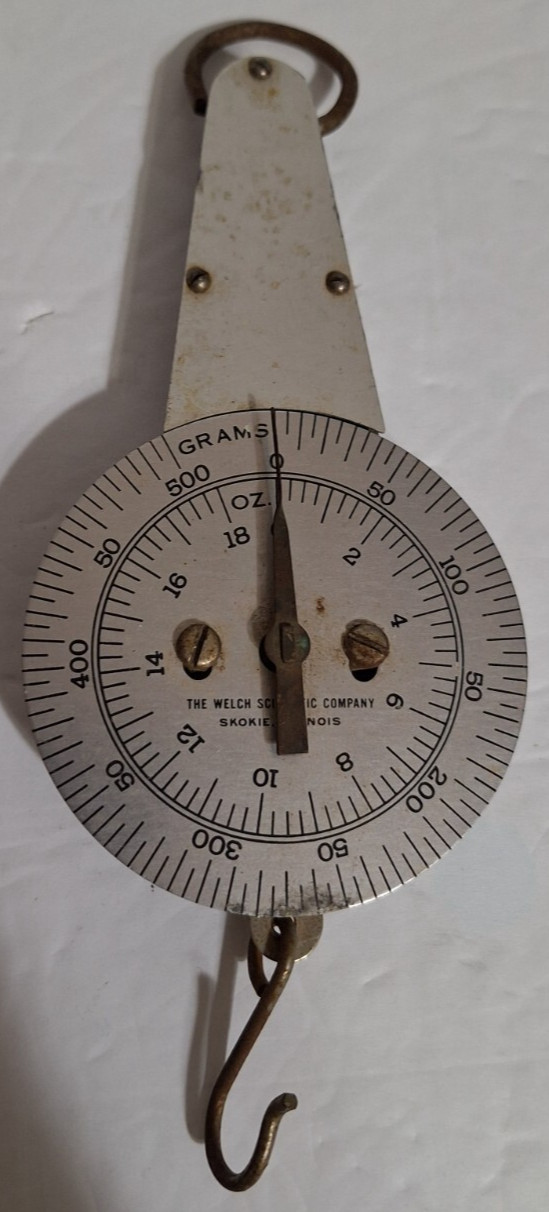 Vintage Hanging Weight Scale Welch Scientific Co. Chicago Ill 18 oz 500 grams