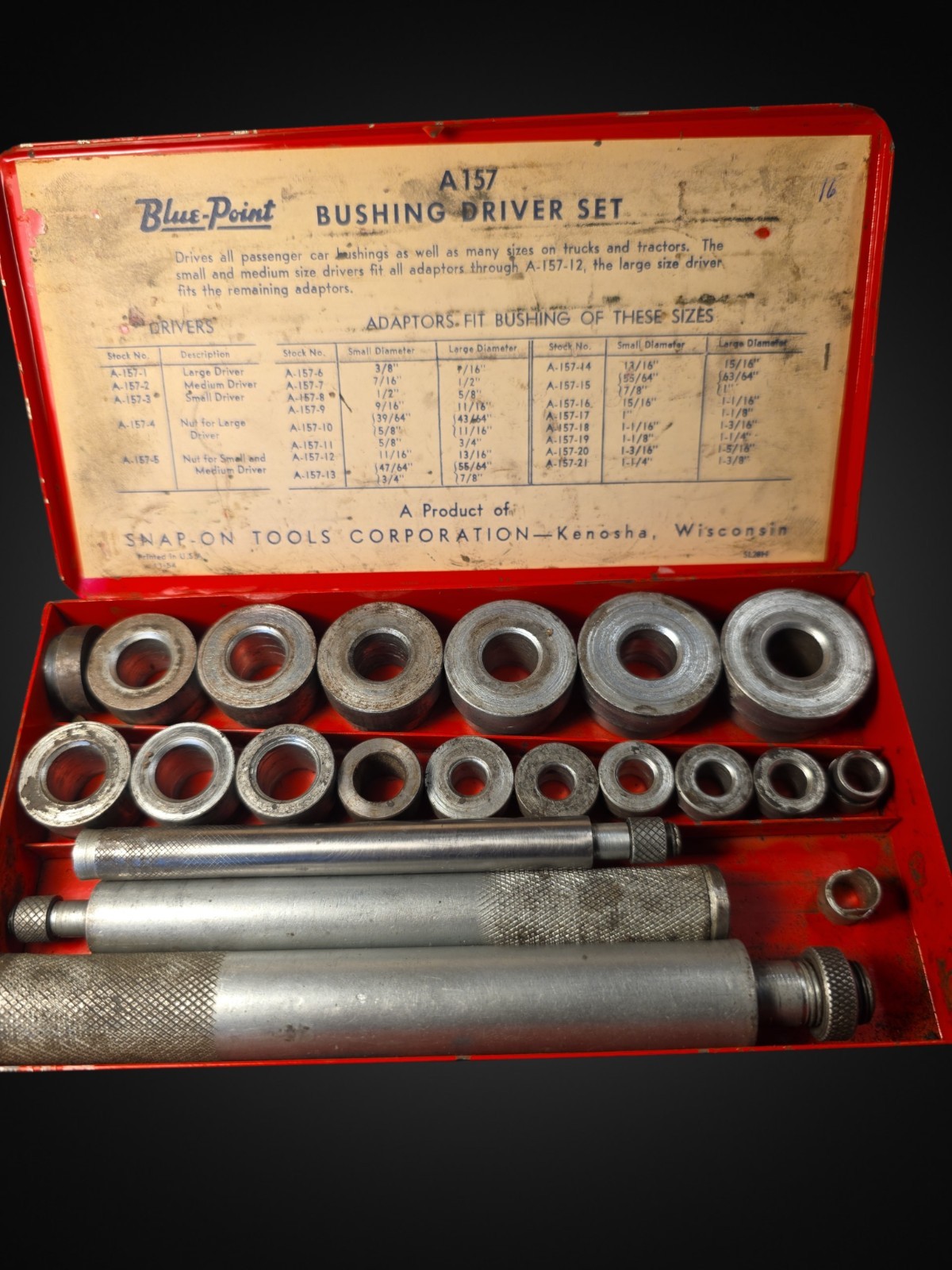 Vintage Blue Point A157 Bushing Driver Set Snap-on USA Early Pre A157A Tool Kit