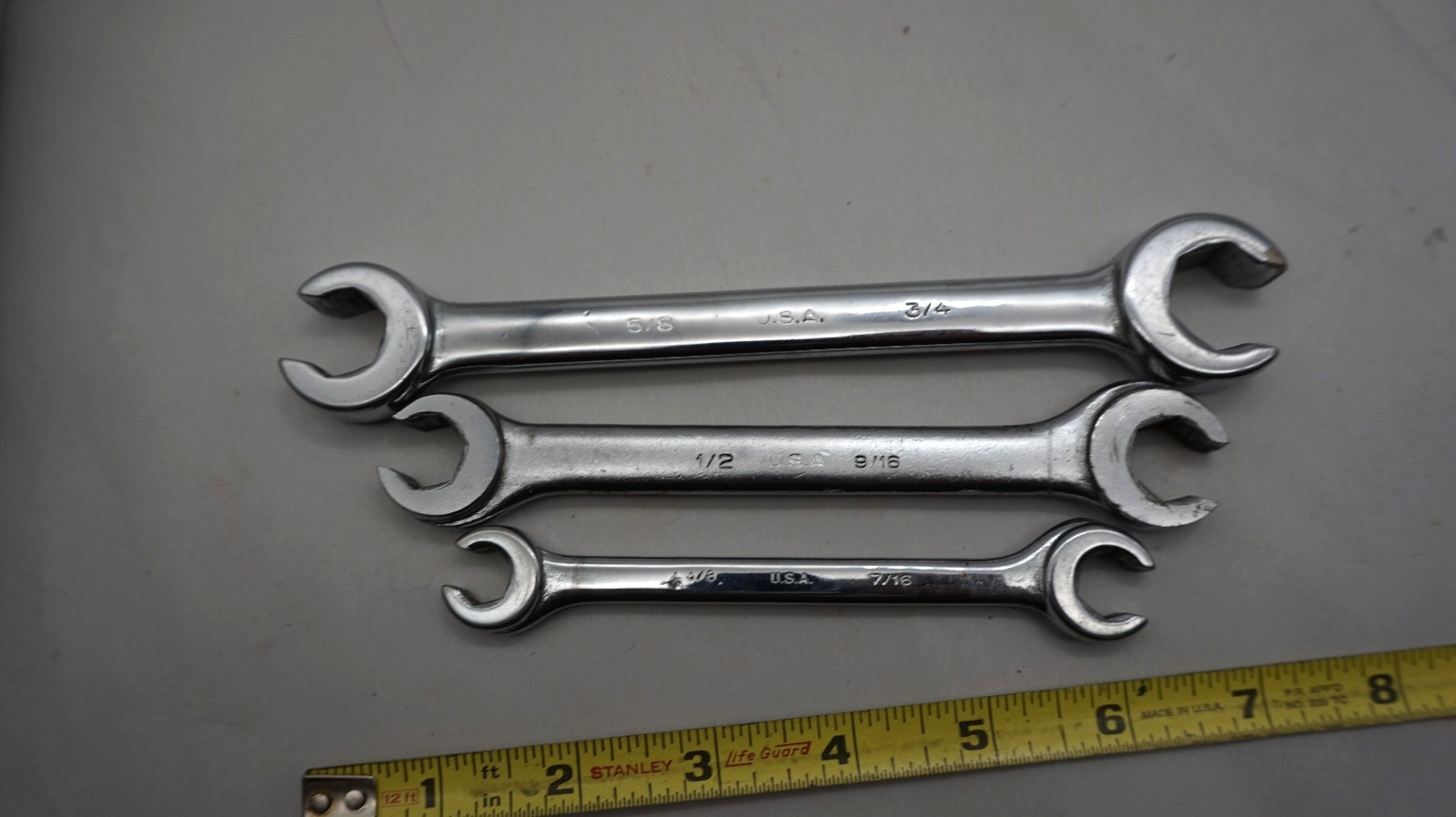 3 Vintage DURO- CHROME Flare Nut Wrenches 3/8” through 3/4” 368 369 370 USA!