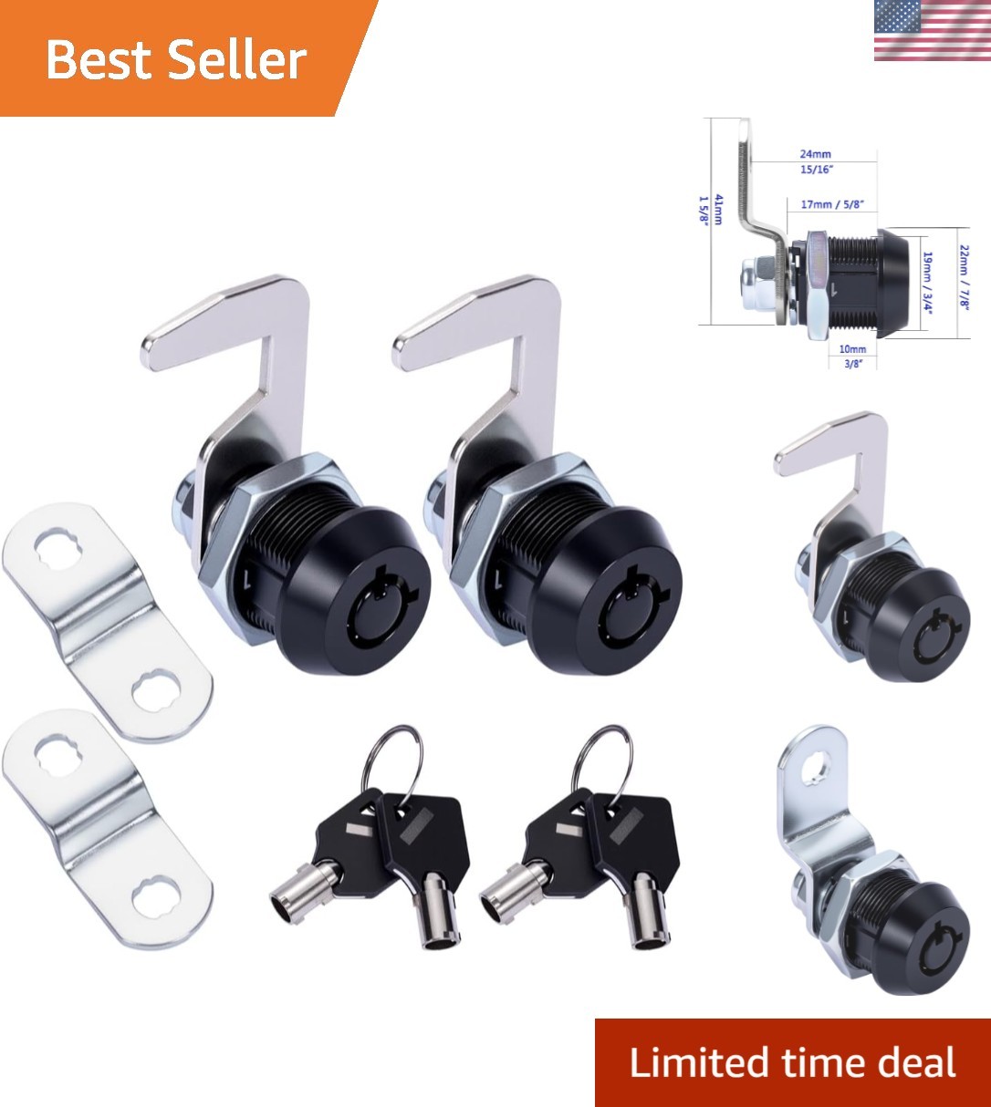 Multi-Purpose 5/8 Inch Black Cam Lock with 2 Keys – Easy to Install Security