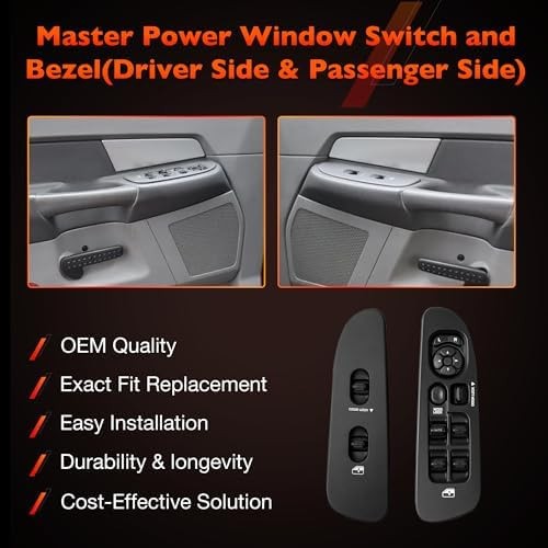 Power Window Switch with Bezel (Driver and Passenger Side) for Dodge Ram 1500…