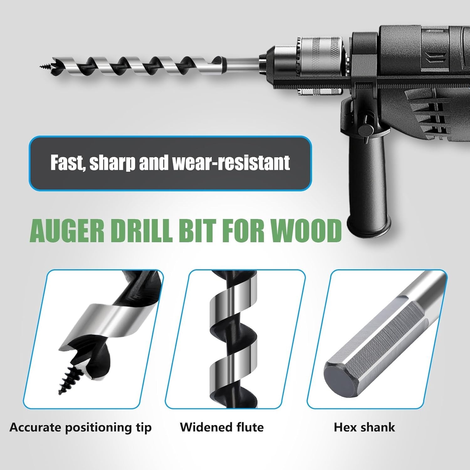 1/4 in x 13.8 in Hex Shank Wood & Plastic Auger Bit