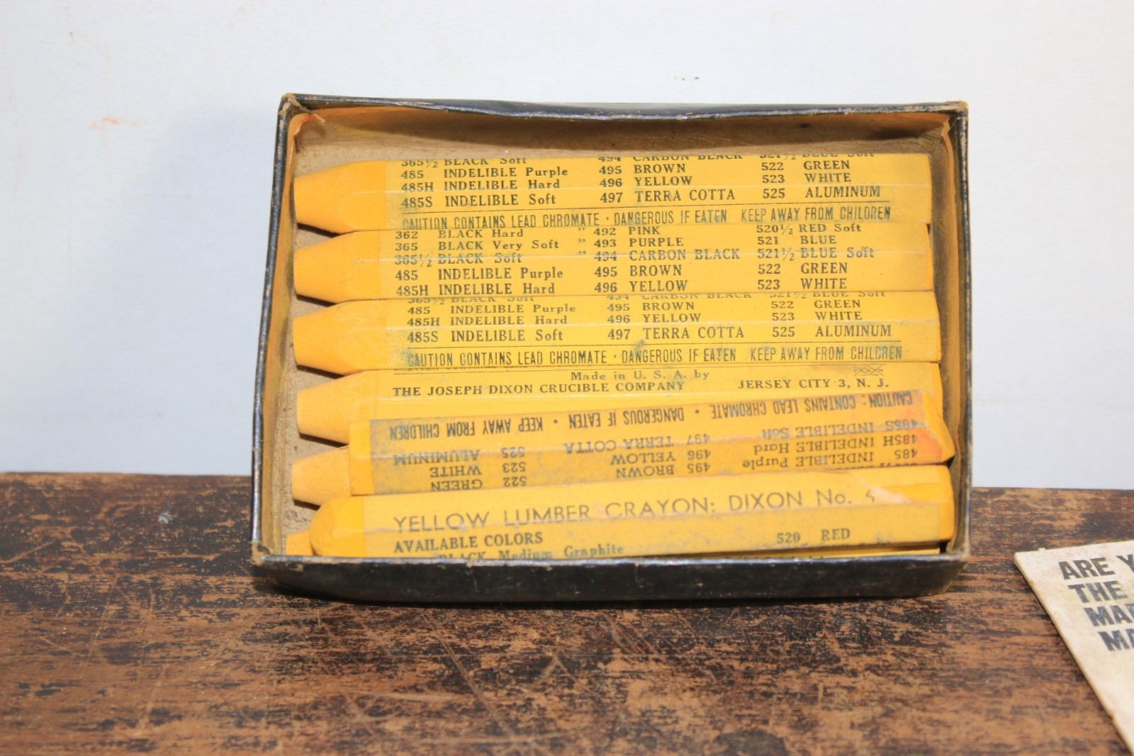 Dixon Lumber crayons 2 partial boxes 496 yellow blue red vintage