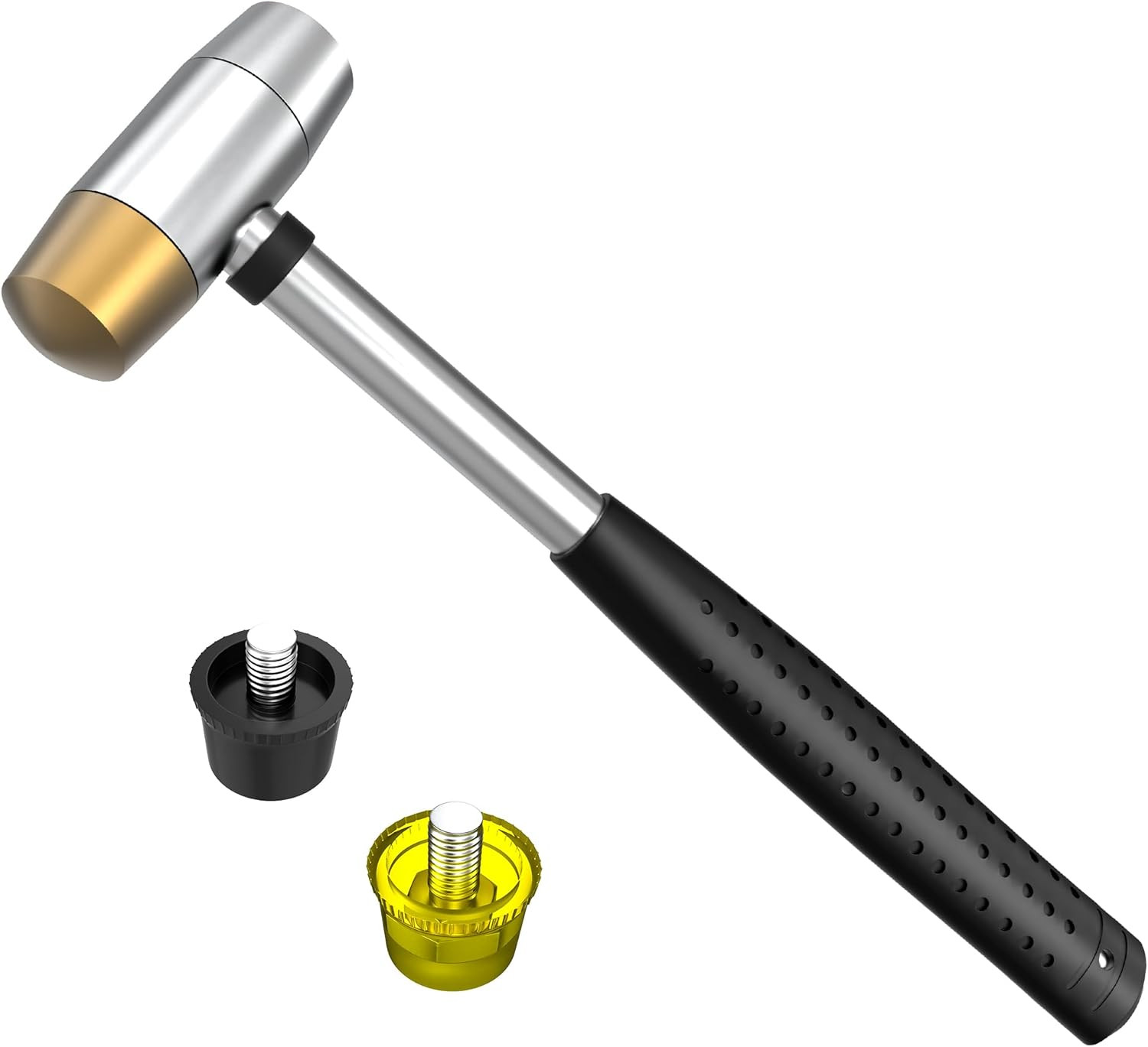 Small Brass Hammer with 4 Interchangeable 1-Inch Heads: Brass, Nylon, Aluminum,