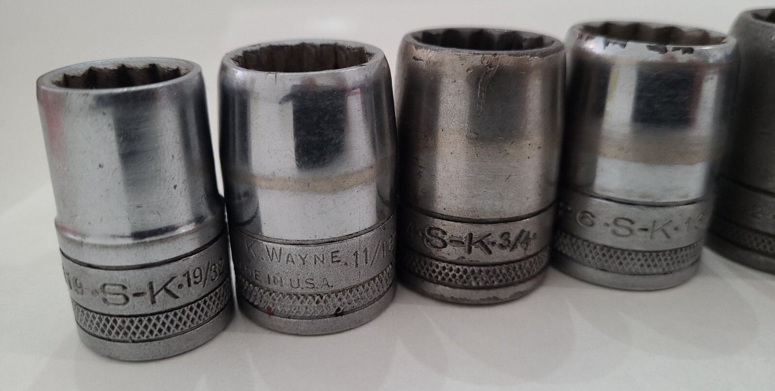 S-K 1/2″ Drive Socket Set 12 point Vintage Tools 1-6 point mix lot 11 pc SK tool