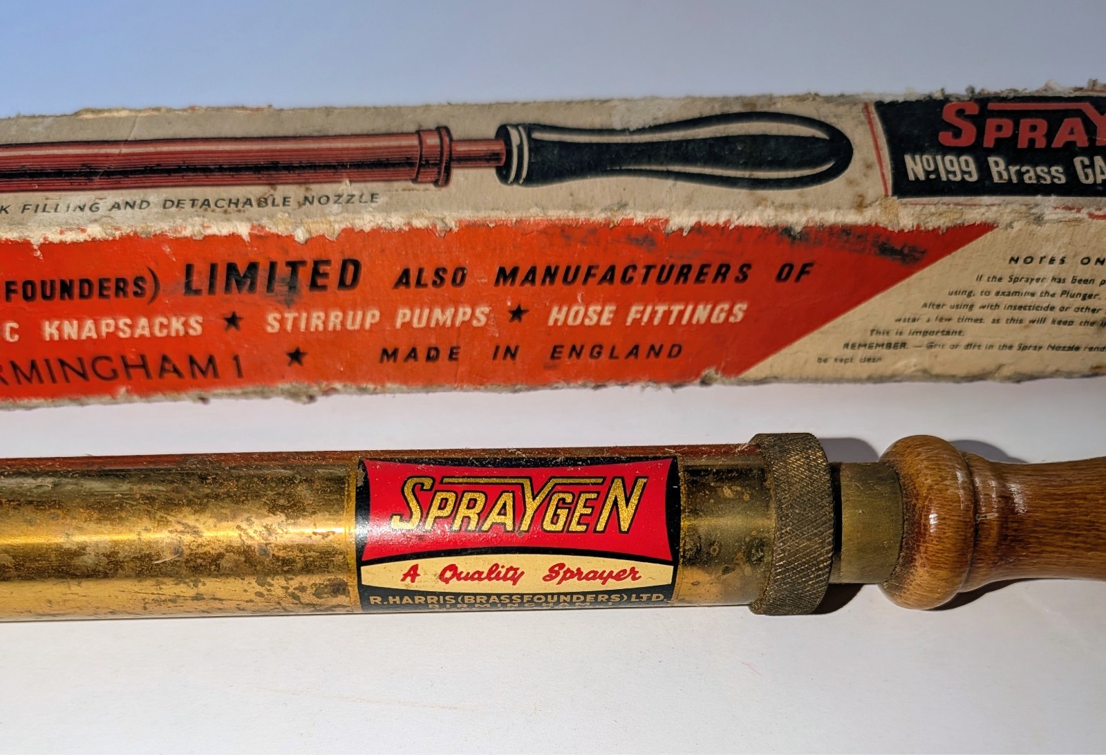 Vintage Spraygen No 199 Brass Garden Sprayer Boxed R Harris Birmingham Antique S