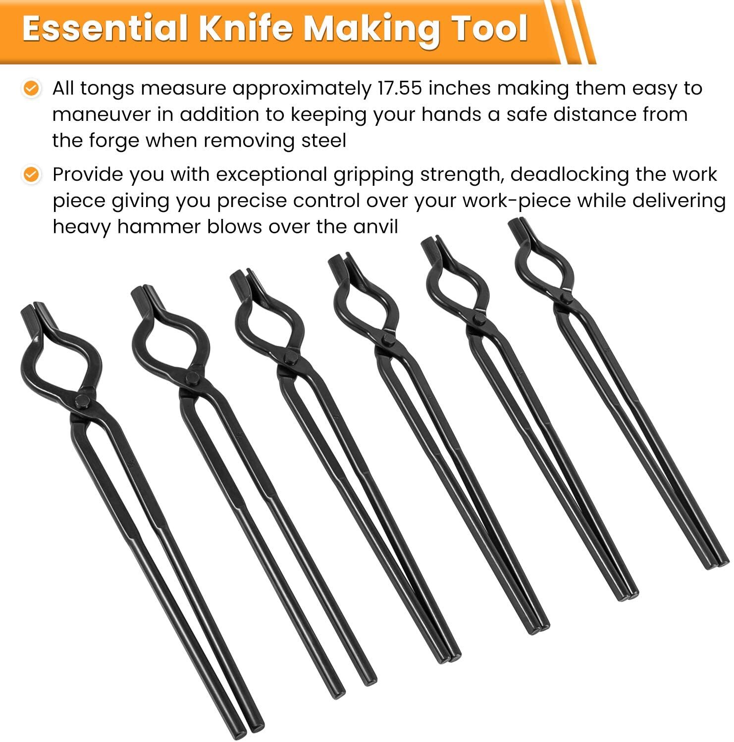 V Bolt Tongs Set Blacksmith Forge Tong Set Includes 3/8 1/2 5/8 3/4 7/8 1 Inch