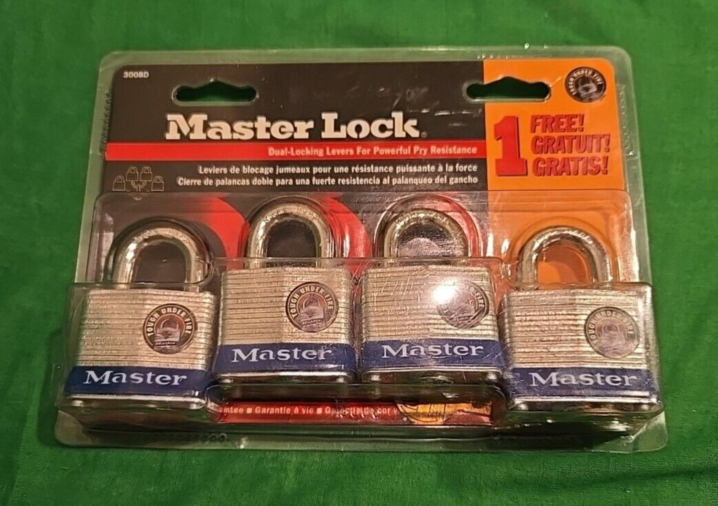 Master Lock 3008D Outdoor Padlock with Key, 4 Pack Keyed-Alike