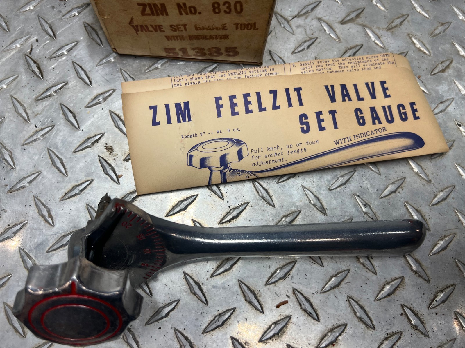 VINTAGE ZIM MFG 830 FEELZIT VALVE SET GAUGE W DIAL 51385 + BOX INSTRUCTIONS B77