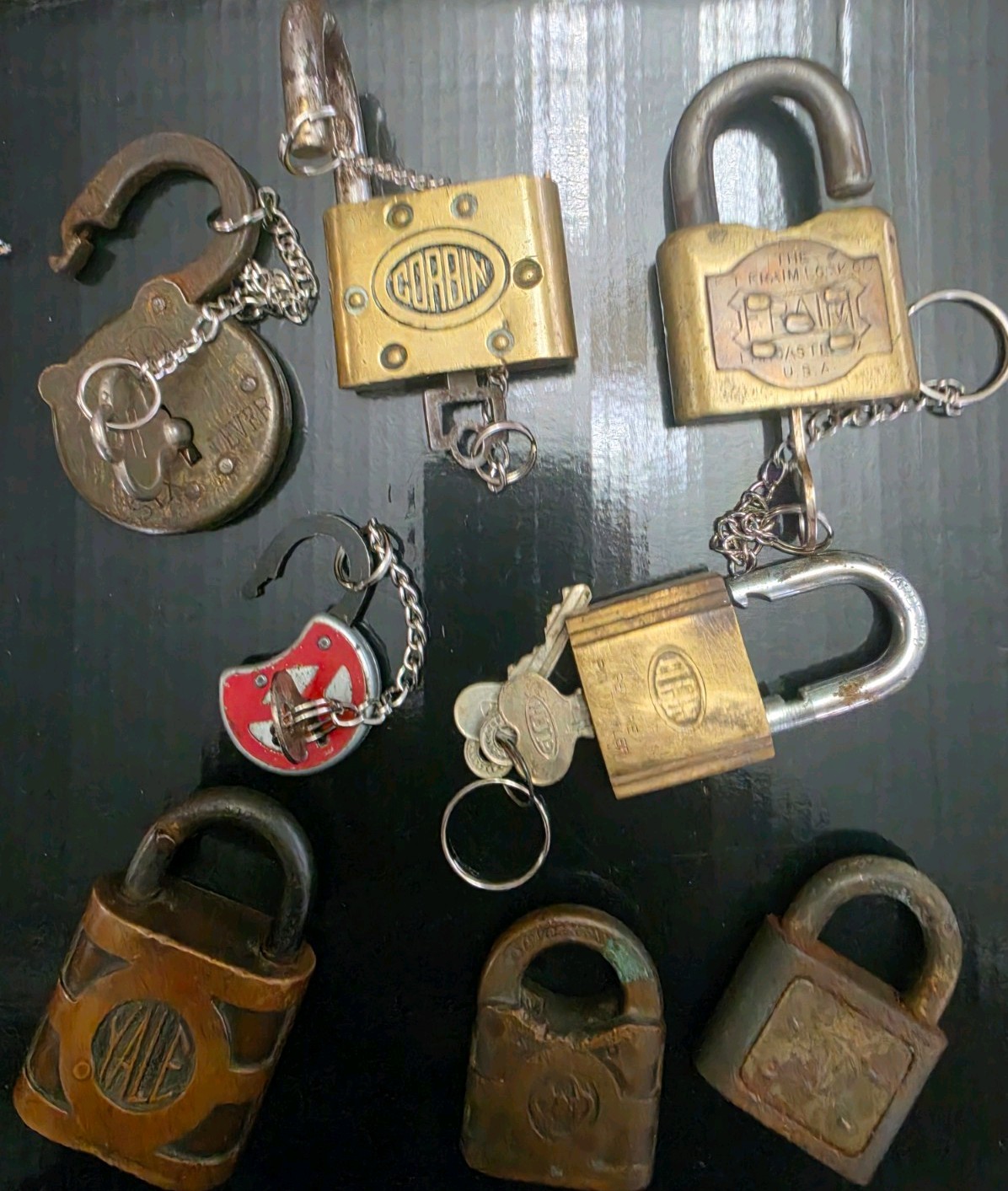 Antique/Vintage Padlock Lot of 8, Most working with Keys!