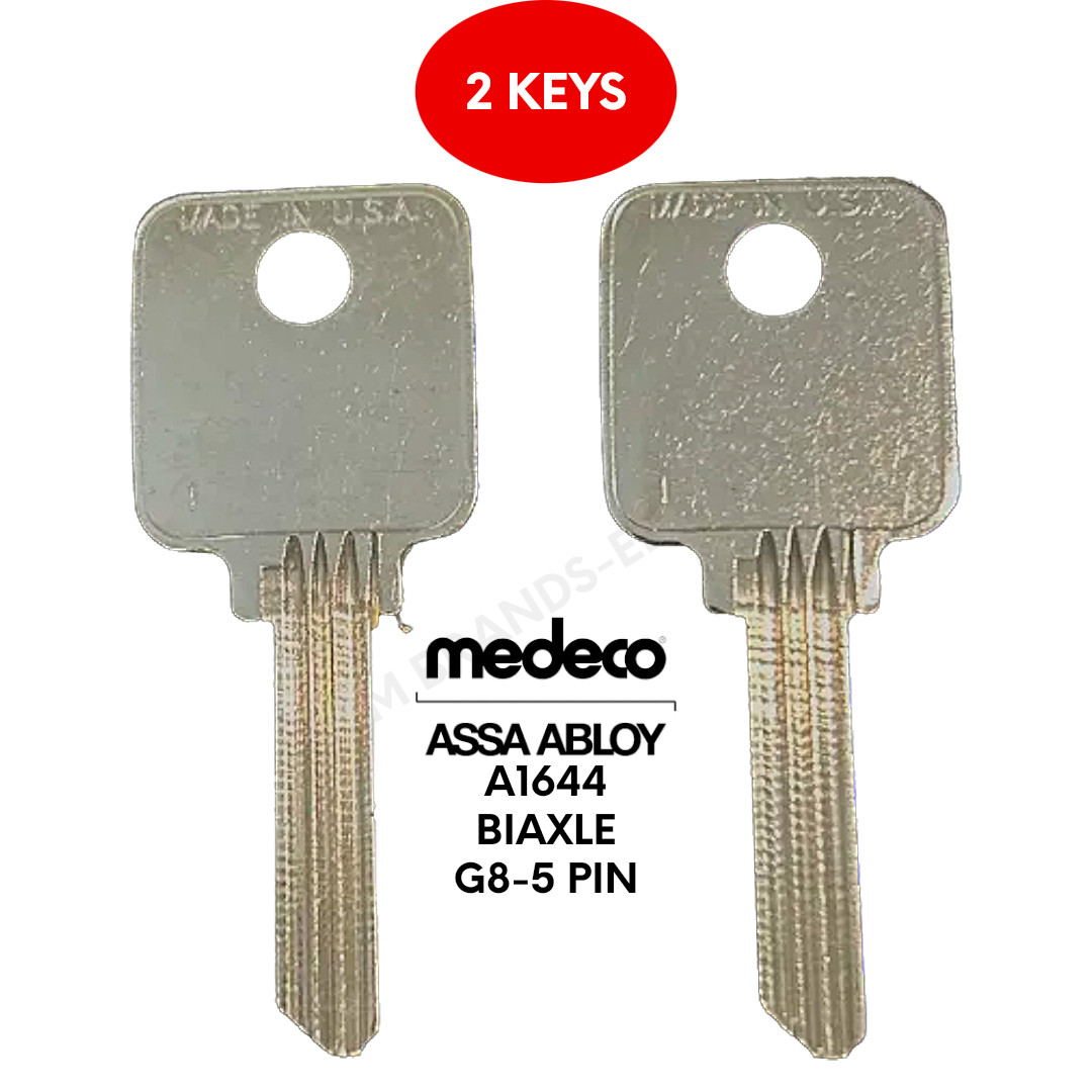 TWO (2) KEY BLANKS FIT MEDECO LOCKS #1644 BIAXIAL G8 KEYWAY 5-PIN