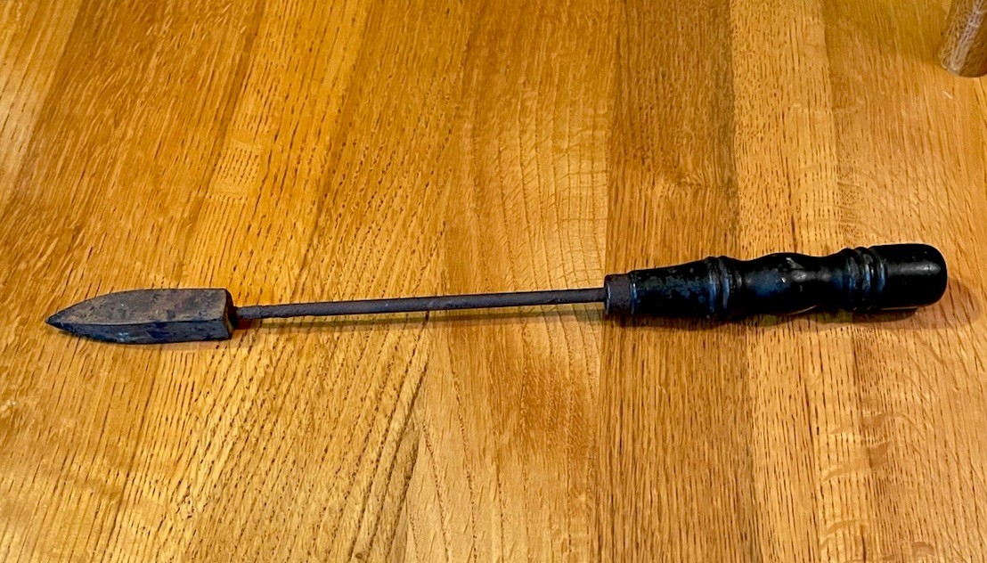 Antique Soldering Iron. Copperhead With Wood Handle. 11.5 Inches Long.