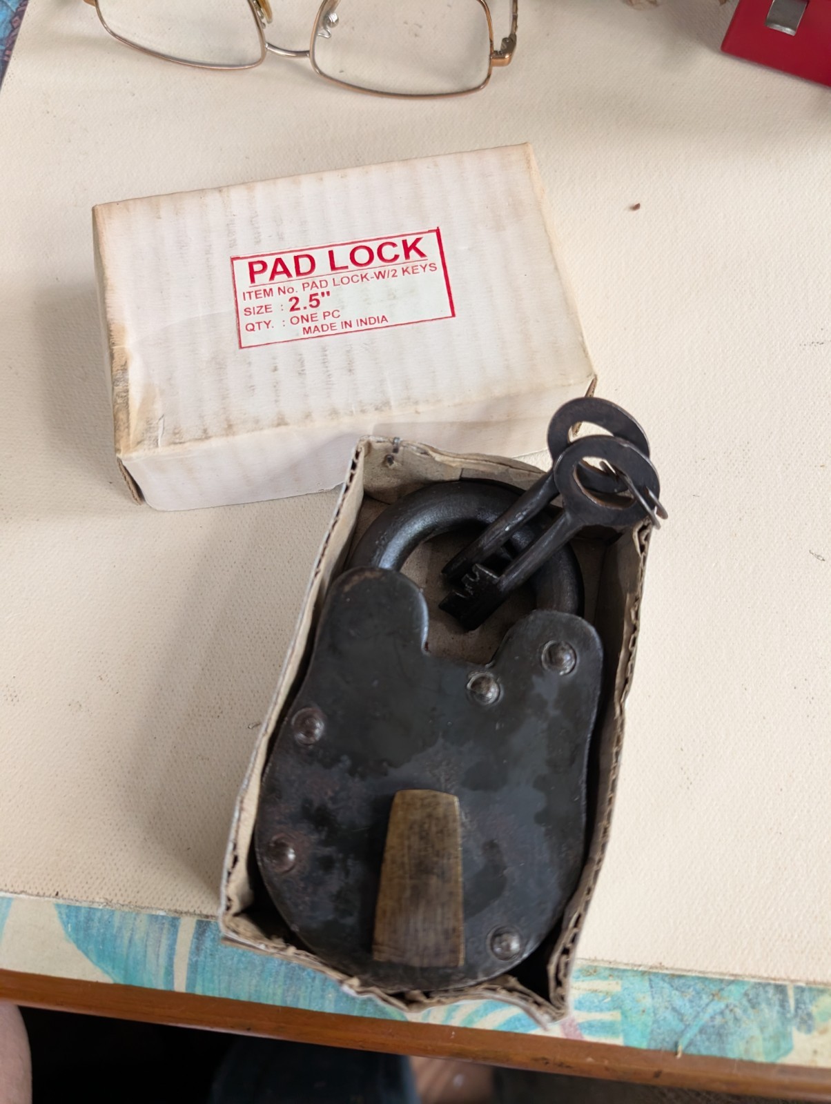 Vintage Massive Cast Iron Padlock plus 2 Keys Brass Lock made in India WORKS