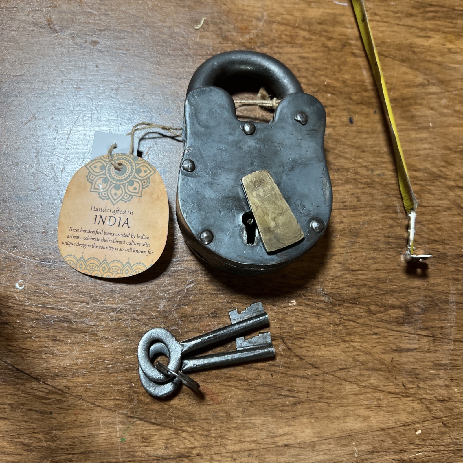 Antique Style Steel Wine Cellar Padlock 2 Skeleton Keys – Crafted in India 4.25”